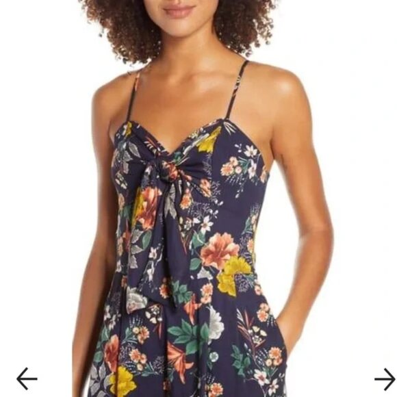 Chelsea 28 x Nordstrom Bow front Floral Print Wide Leg flowy Maxi Jumpsuit LG - Picture 3 of 9